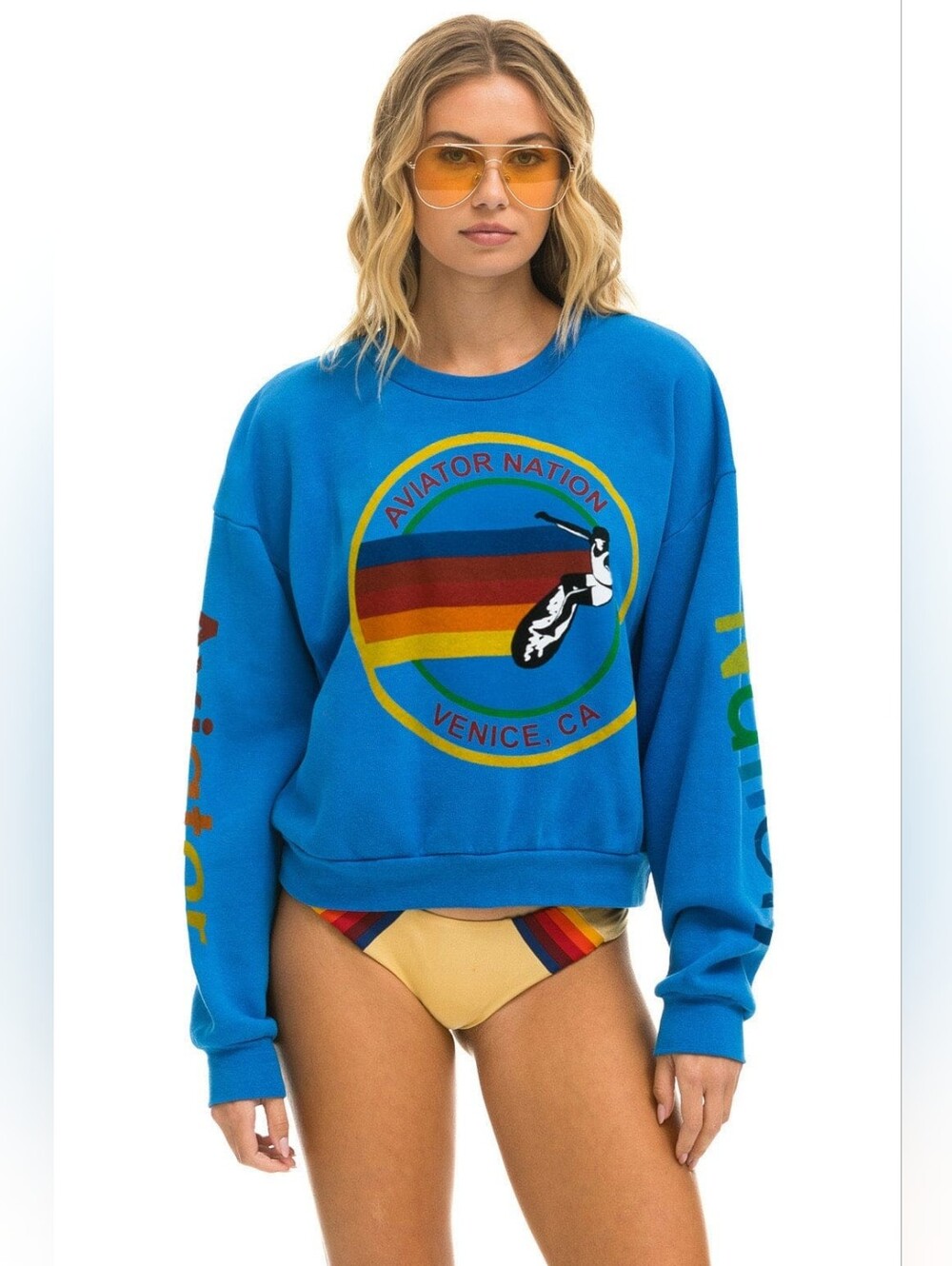 AVIATOR NATION RELAXED VENICE CREW SWEATSHIRT - OCEAN Medium